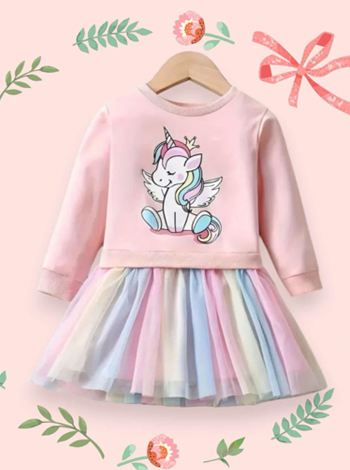 Long Sleeve Sweatshirt Rainbow Tutu Dress 