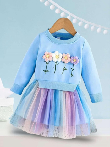Long Sleeve Faux Two-piece Mesh Splicing Dress