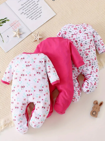 TEEUIEAR 3pcs Cozy Cotton Baby Rompers 